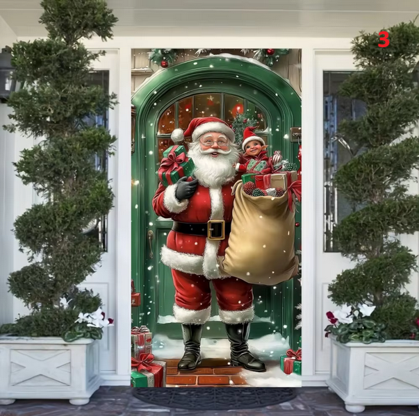 Santa Claus Send Gift Christmas Door Cover Banner Front Door Decoration