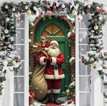 Santa Claus Send Gift Christmas Door Cover Banner Front Door Decoration