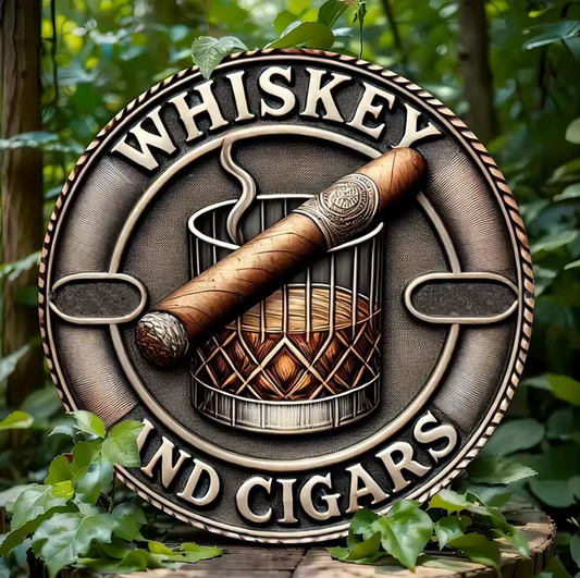Tin Wall Sign Whiskey And Cigar Vintage Metal Art for Outdoor And Bar Decor