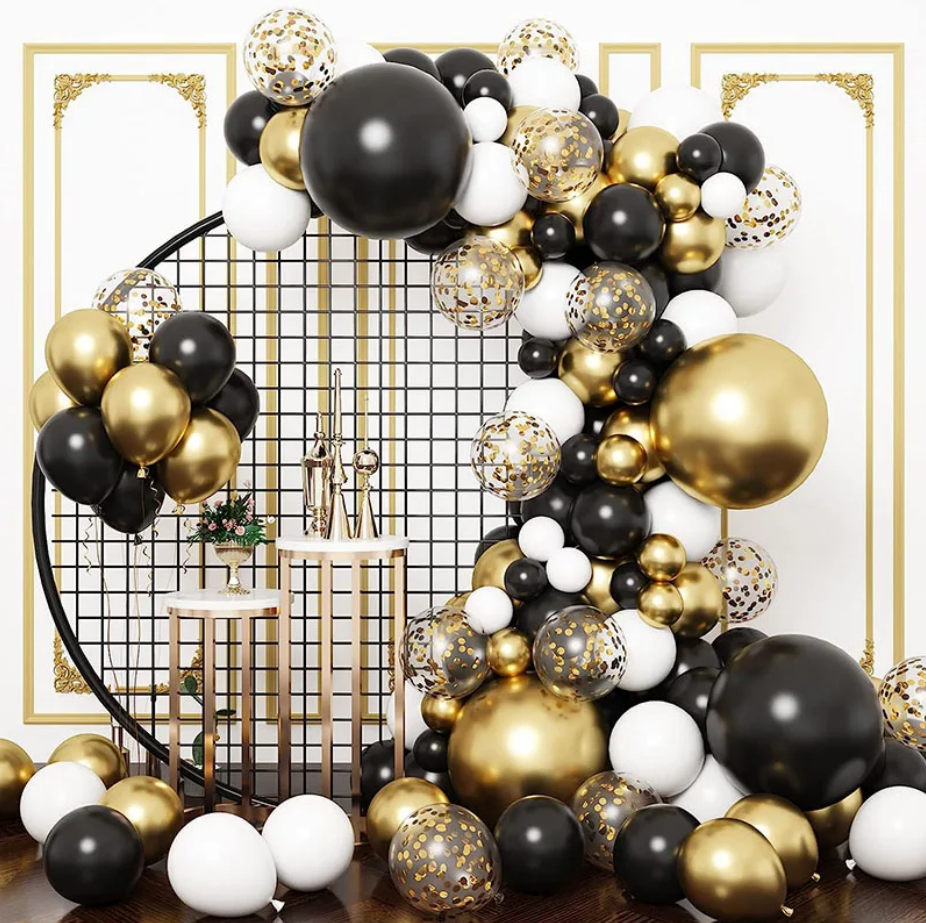 Black and Gold Balloon Garland Arch Kit White Latex Balloons