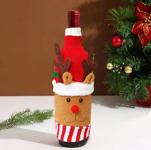 Sweater Wine Bottle Cover Set Santa Snowman Knitted Wine Bottle Bag Christmas