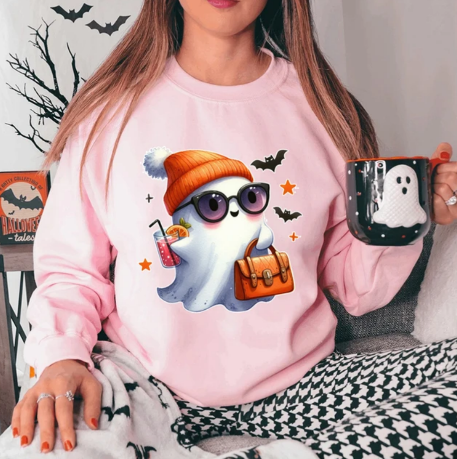 Halloween Ghost Pumpkin Bat Printed Women Sweatshirt Fashion