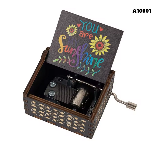 Wooden Music Box Hand Cranked Movement You are My Sunshine Gifts For Children