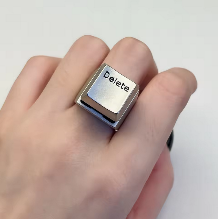 Delete Keycap Ring Funny Adjustable Keyboard Key Ring for Anxiety Relief