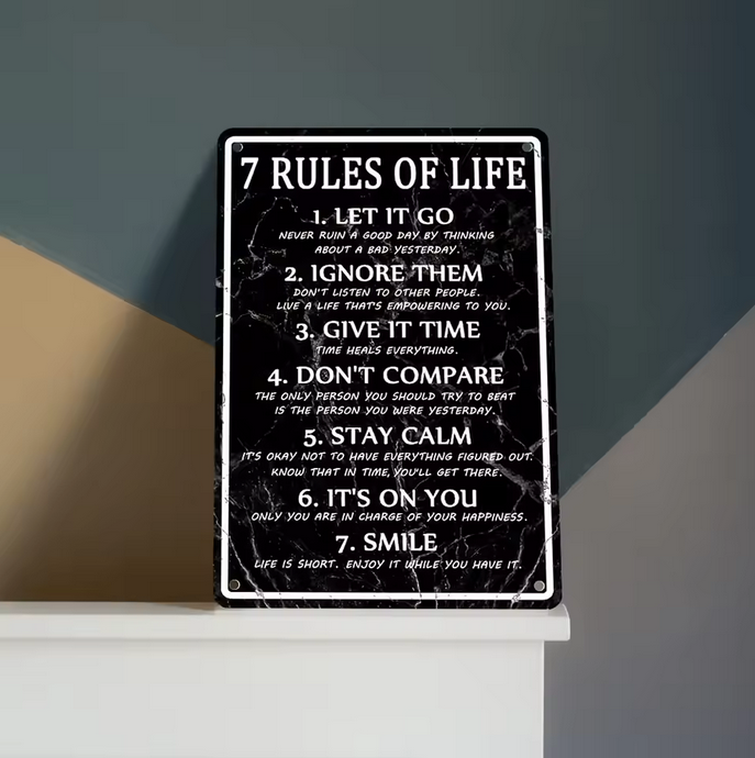 Motivational Metal Tin Sign 7 Rules Of Life Inspirational Wall Poster