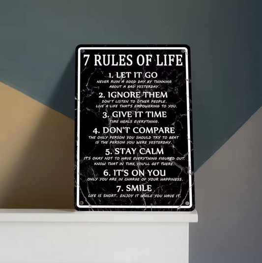 Motivational Metal Tin Sign 7 Rules Of Life Inspirational Wall Poster