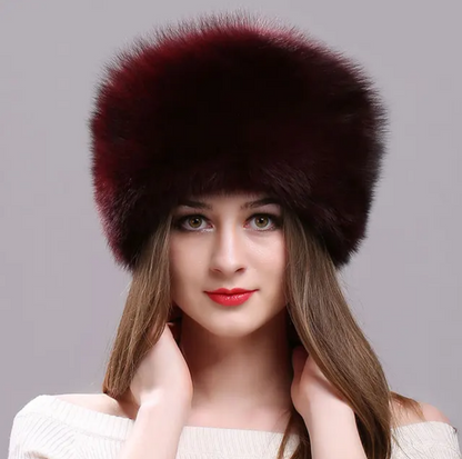 Real Fox Fur Hat for Women with Leather Top Mongolian Princess Hat