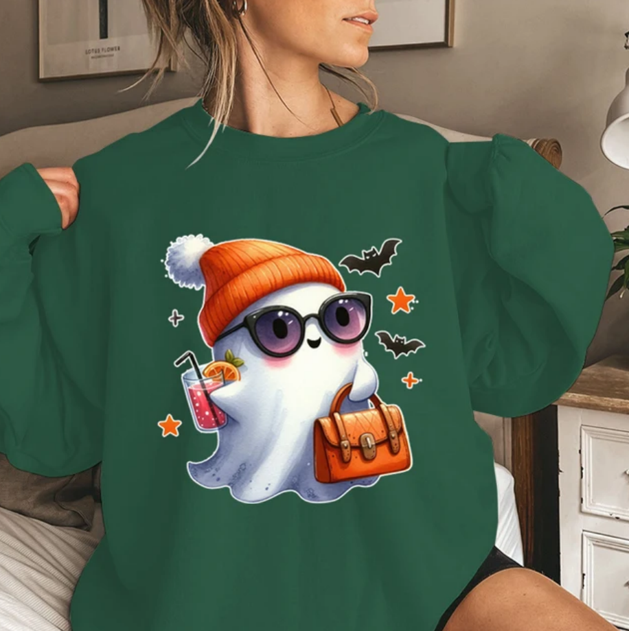 Halloween Ghost Pumpkin Bat Printed Women Sweatshirt Fashion