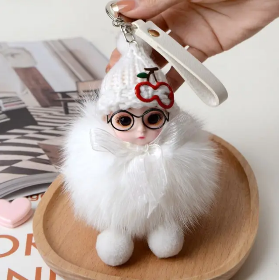 Eye Glass Doll Cute Pompom Keychain Car Key Ring