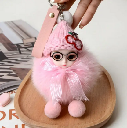 Eye Glass Doll Cute Pompom Keychain Car Key Ring