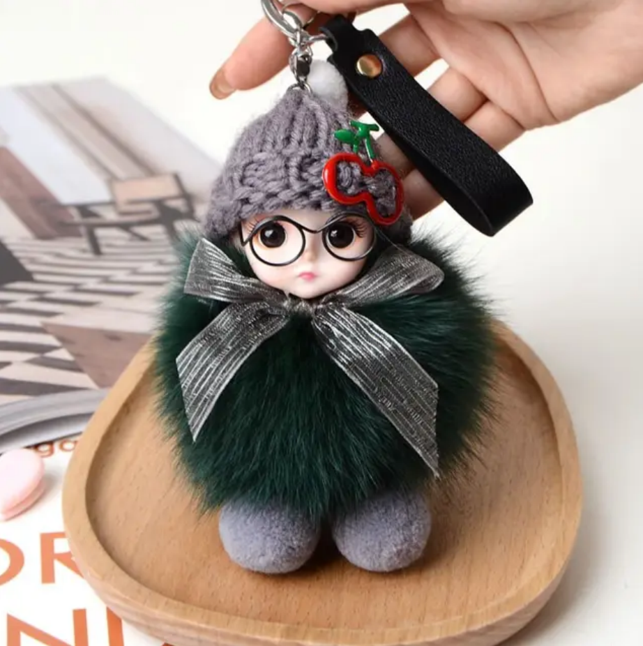 Eye Glass Doll Cute Pompom Keychain Car Key Ring