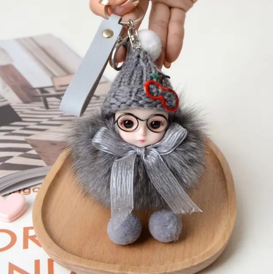 Eye Glass Doll Cute Pompom Keychain Car Key Ring