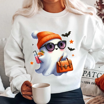 Halloween Ghost Pumpkin Bat Printed Women Sweatshirt Fashion