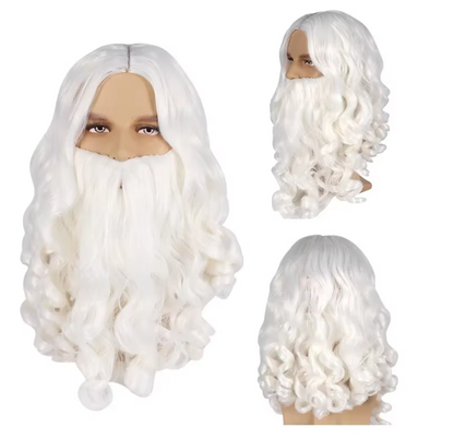 Christmas Cosplay Party Up Accessories Synthetic Wig Long Hair White Santa Claus