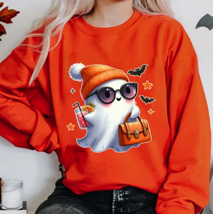 Halloween Ghost Pumpkin Bat Printed Women Sweatshirt Fashion