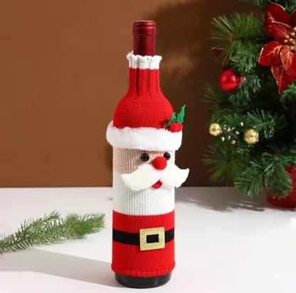 Sweater Wine Bottle Cover Set Santa Snowman Knitted Wine Bottle Bag Christmas