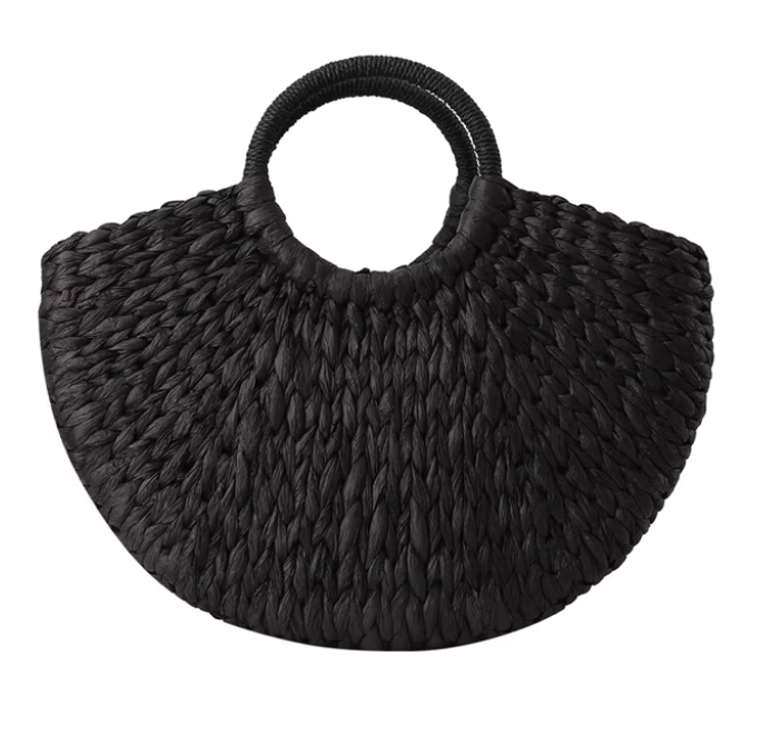 Women Woven Handbag Rattan Wicker Straw Half Round Bag Fashion