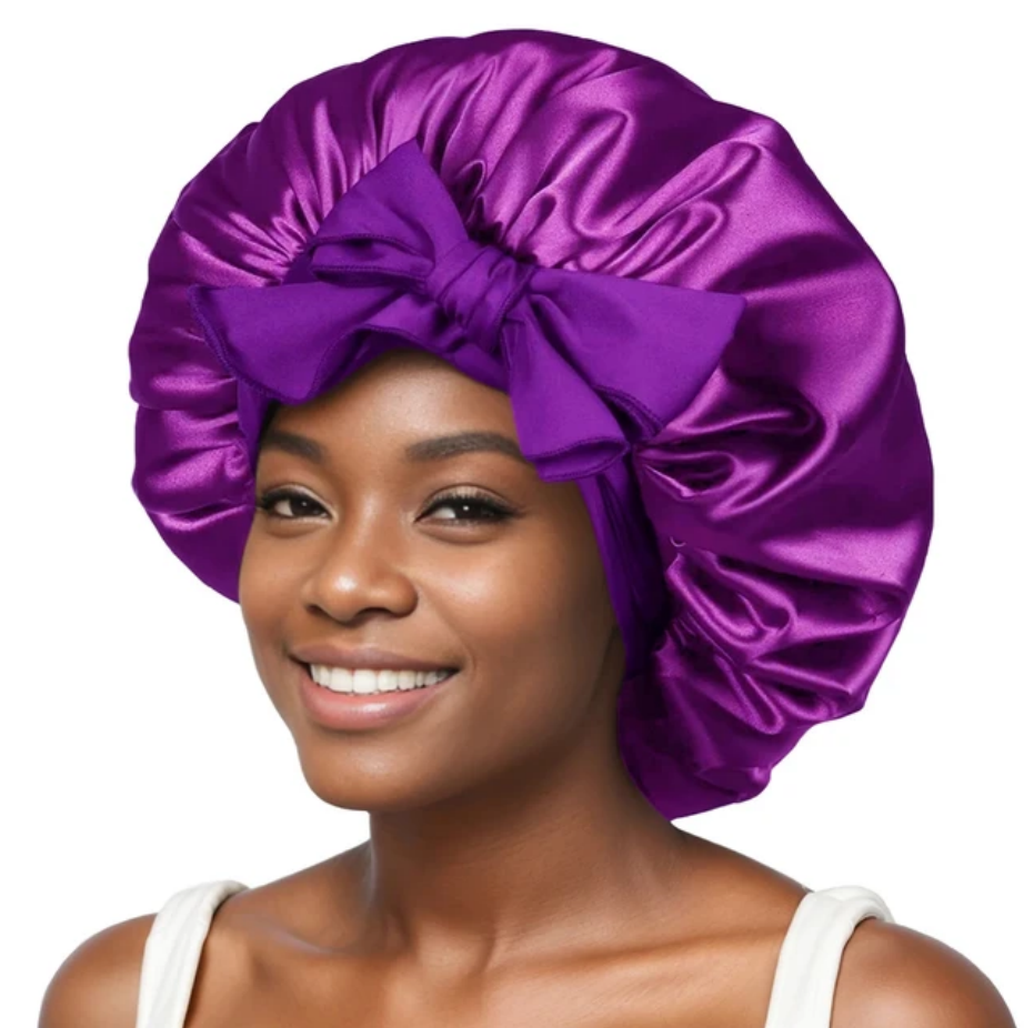 Satin Solid Sleeping Hat Silky Bonnets With Long Tie Bands Elastic Shower Cap Adjustable