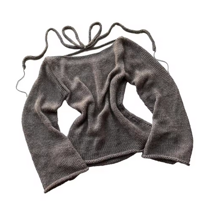 Fashion Women Tie Back Sweater Boat Neck Long Sleeve Knit Pullover