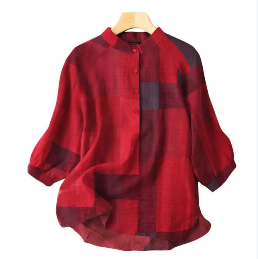 Fashion Summer Women Plaid Blouse Vintage Oversized Shirts