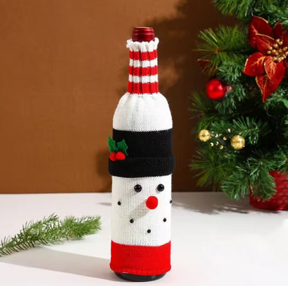 Sweater Wine Bottle Cover Set Santa Snowman Knitted Wine Bottle Bag Christmas