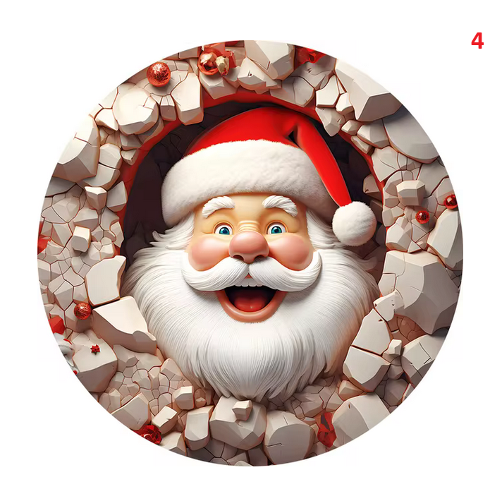 Round Acrylic Santa Claus Hanging Decorative Plaque Christmas Gifts Wall Decoration