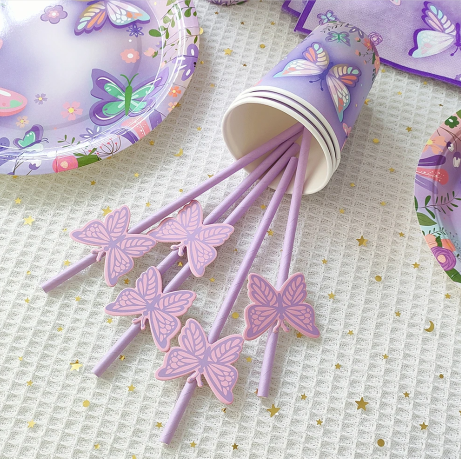 Butterfly Birthday Party Decor Pink Purple Disposable Tableware