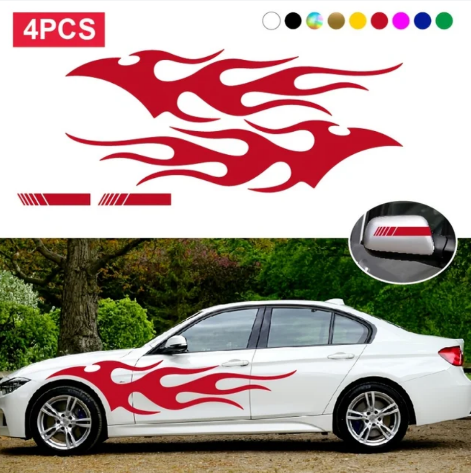 Fashion Car Stickers Flames Flaming Auto Body Stickers Stripe Car Door Decals Waterproof Decorative Rearview Mirrror Decal