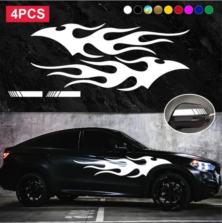 Fashion Car Stickers Flames Flaming Auto Body Stickers Stripe Car Door Decals Waterproof Decorative Rearview Mirrror Decal