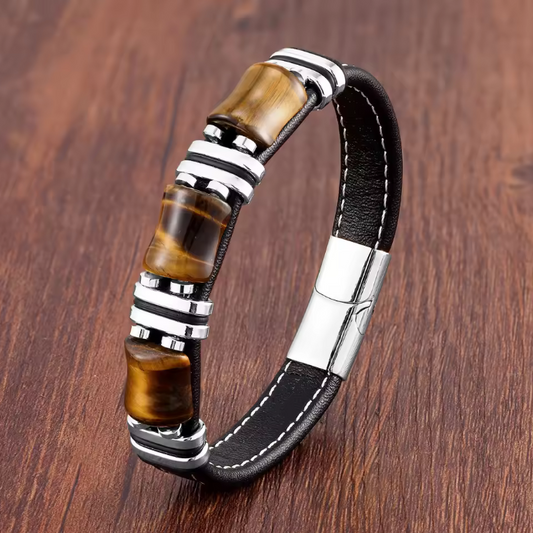Black Leather Rope Chain Bracelet Stainless Steel Fashion