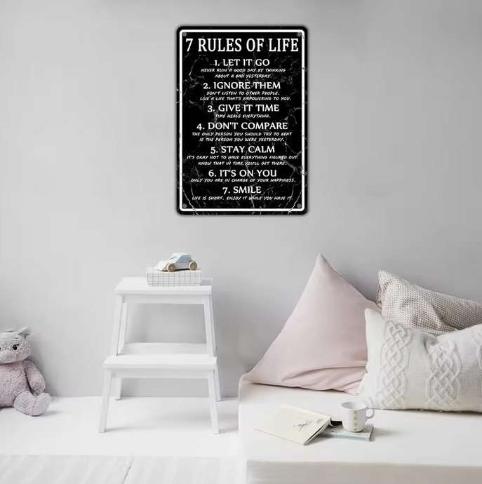 Motivational Metal Tin Sign 7 Rules Of Life Inspirational Wall Poster