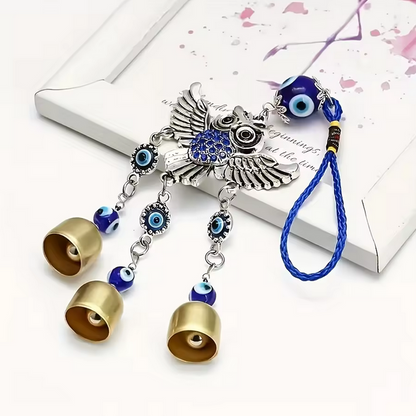 Owl Bell Wind Chime Blue Eye Hanging Decor