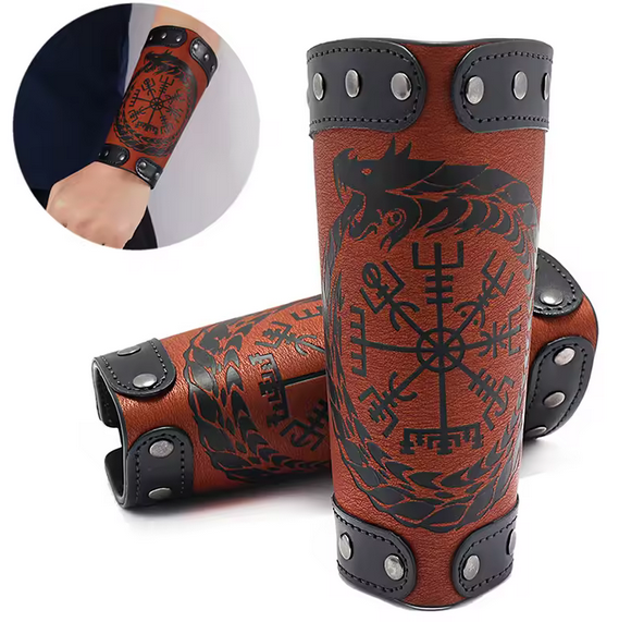 Odin Symbol Of Runes Wide Bangle Nordic Viking Compass Punk Dragon Head Leather Bracelet
