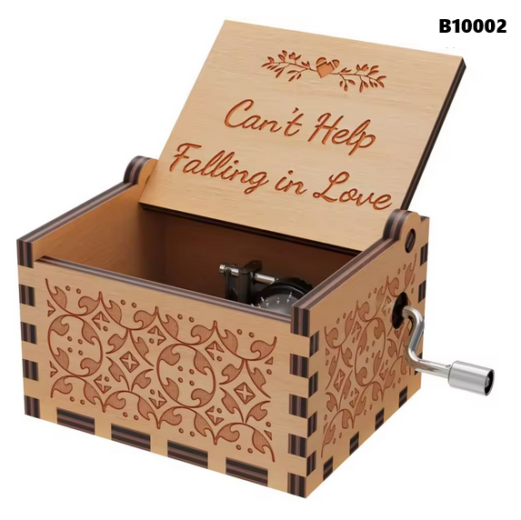 Wooden Hand Cranked Music Box Vintage Engraving Music Box