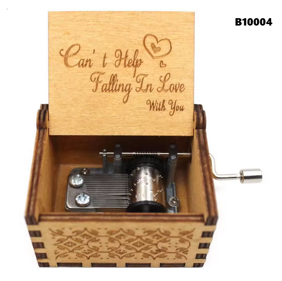 Wooden Hand Cranked Music Box Vintage Engraving Music Box