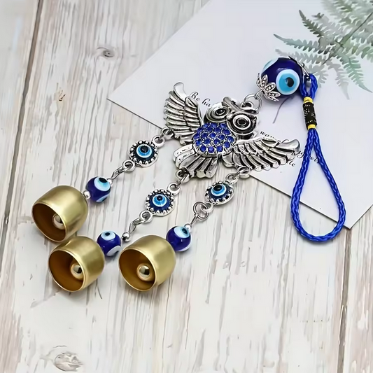 Owl Bell Wind Chime Blue Eye Hanging Decor
