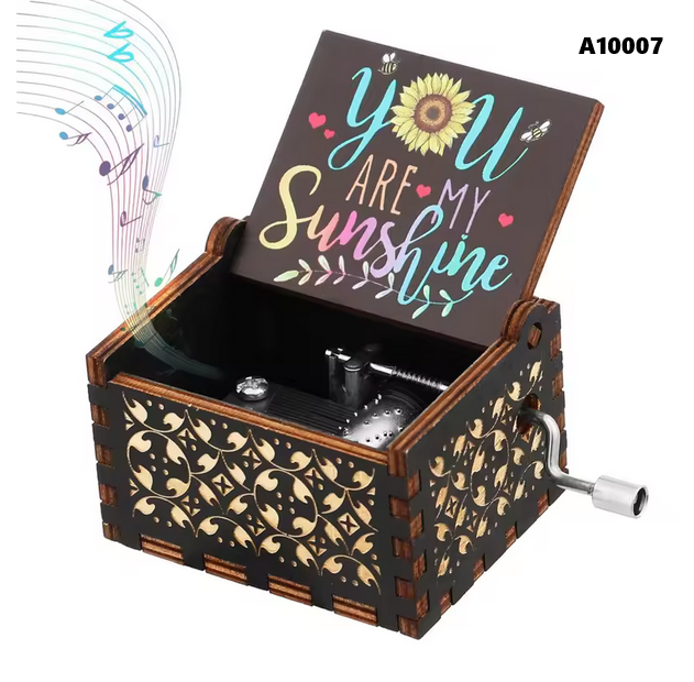 Wooden Music Box Hand Cranked Movement You are My Sunshine Gifts For Children