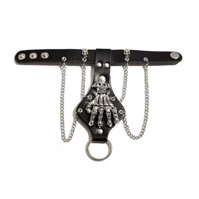 KunJoe Steampunk Skull Finger PU leather Bracelet