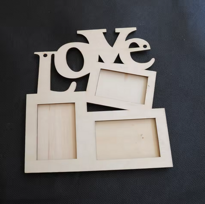 Wooden Love Frame 3 Photo Capacity Decoration For Craft Or Gift