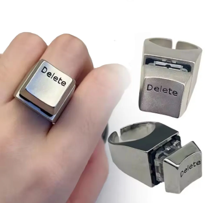 Delete Keycap Ring Funny Adjustable Keyboard Key Ring for Anxiety Relief