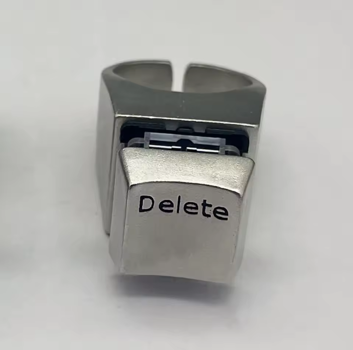 Delete Keycap Ring Funny Adjustable Keyboard Key Ring for Anxiety Relief