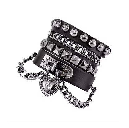 Emo Black Gothic Bracelets For Men Women Punk Goth Heart