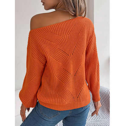 Slash Neck Off Shoulder Sweaters Woman Autumn Winter Lantern Long Sleeve Knitted
