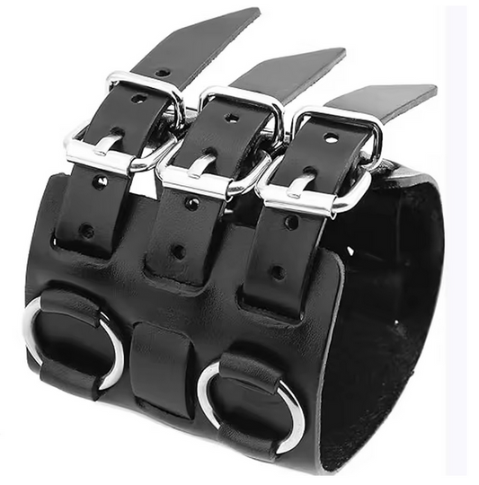 Wide Cuff Wrap Gothic Wristband Punk Rock Biker Wide Strap Leather Bracelet