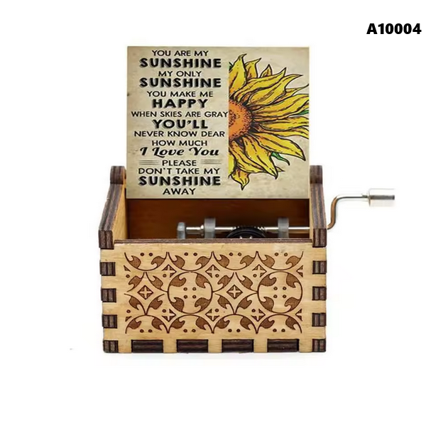 Wooden Music Box Hand Cranked Movement You are My Sunshine Gifts For Children