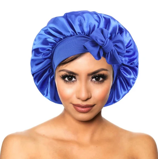 Satin Solid Sleeping Hat Silky Bonnets With Long Tie Bands Elastic Shower Cap Adjustable