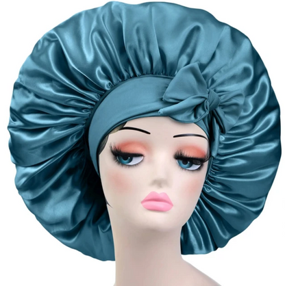 Satin Solid Sleeping Hat Silky Bonnets With Long Tie Bands Elastic Shower Cap Adjustable