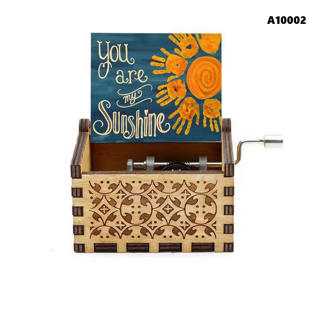 Wooden Music Box Hand Cranked Movement You are My Sunshine Gifts For Children