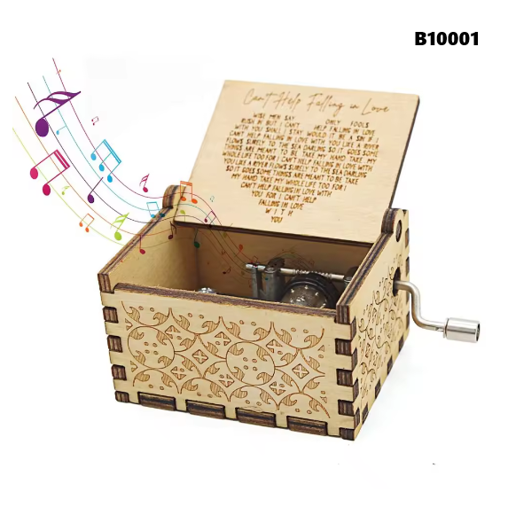 Wooden Hand Cranked Music Box Vintage Engraving Music Box