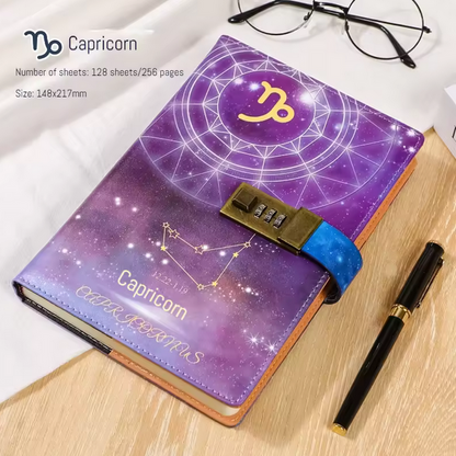A5 Password Diary with Lock Zodiac Notebook Ideal Birthday Gift